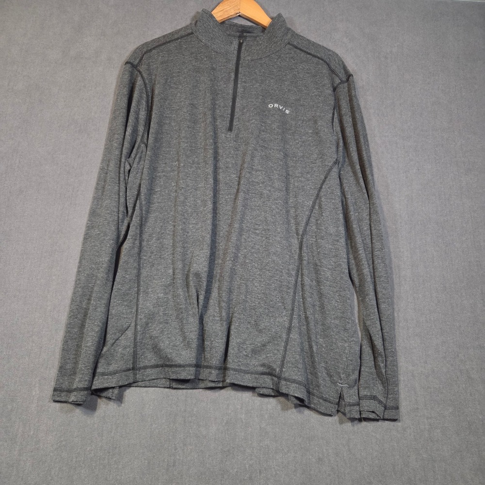 Orvis Quarter Zip Pullover Mens XL Gray Heather Long Sleeve Mock Neck Top
